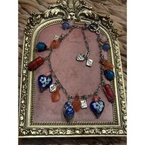 Vintage‎ Boho Murano Style Glass Charm Beaded Bracelet Adjustable
